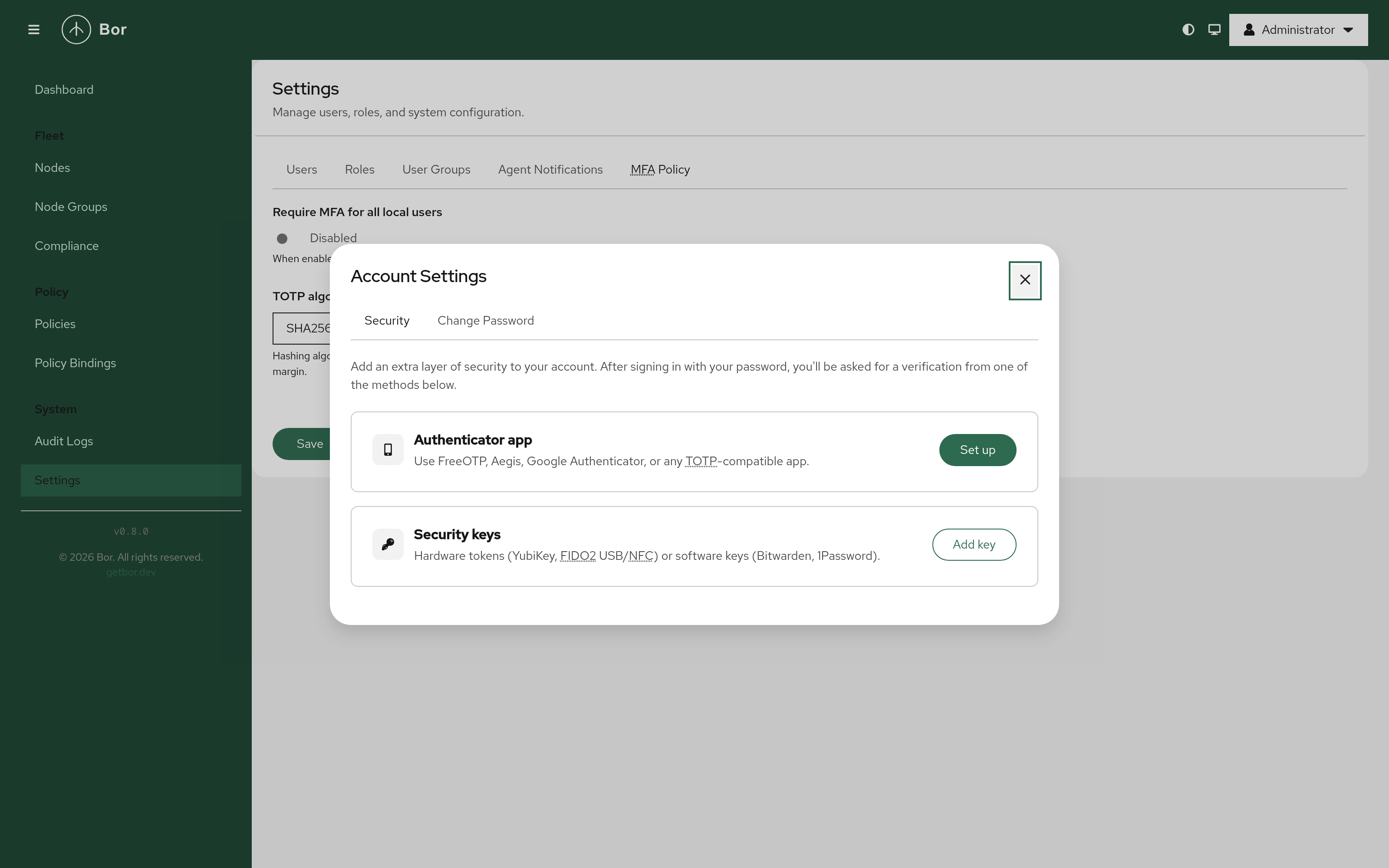 Account Security — TOTP and WebAuthn setup