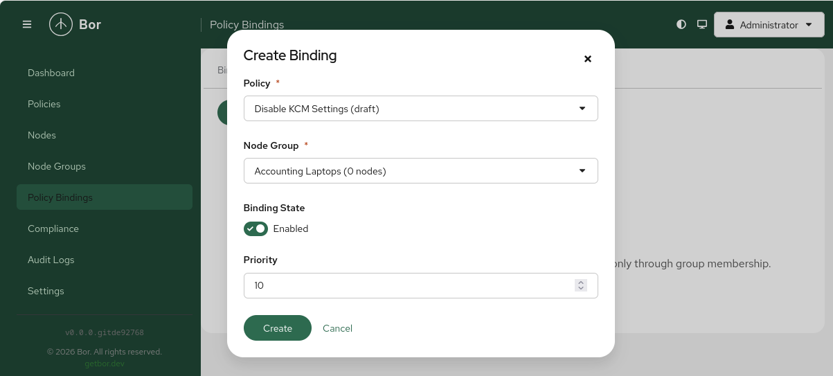 Create Policy Binding Dialog