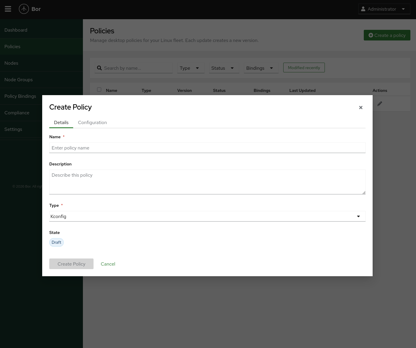 Create Policy Dialog