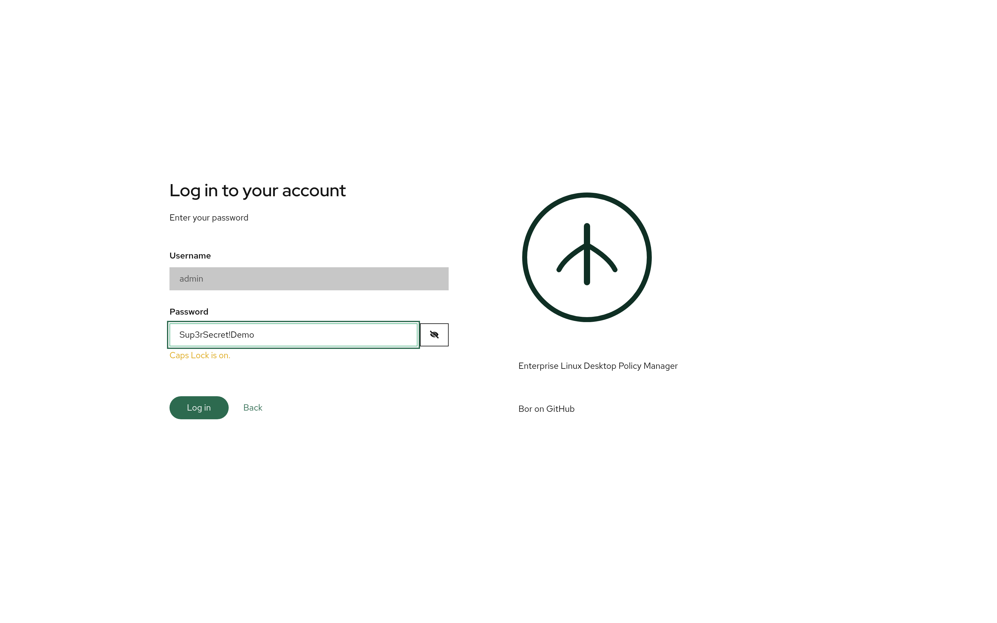 The password step of the redesigned two-step login — reveal toggle and live Caps Lock warning