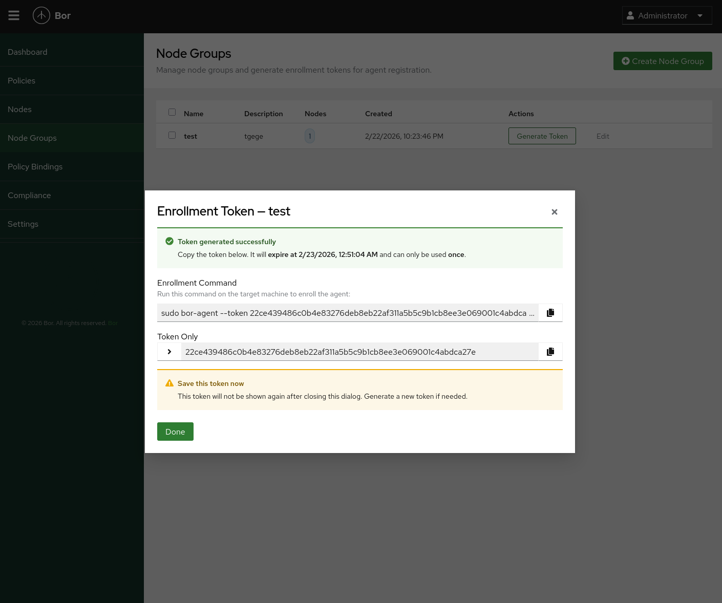 Node Groups and Enrollment Token