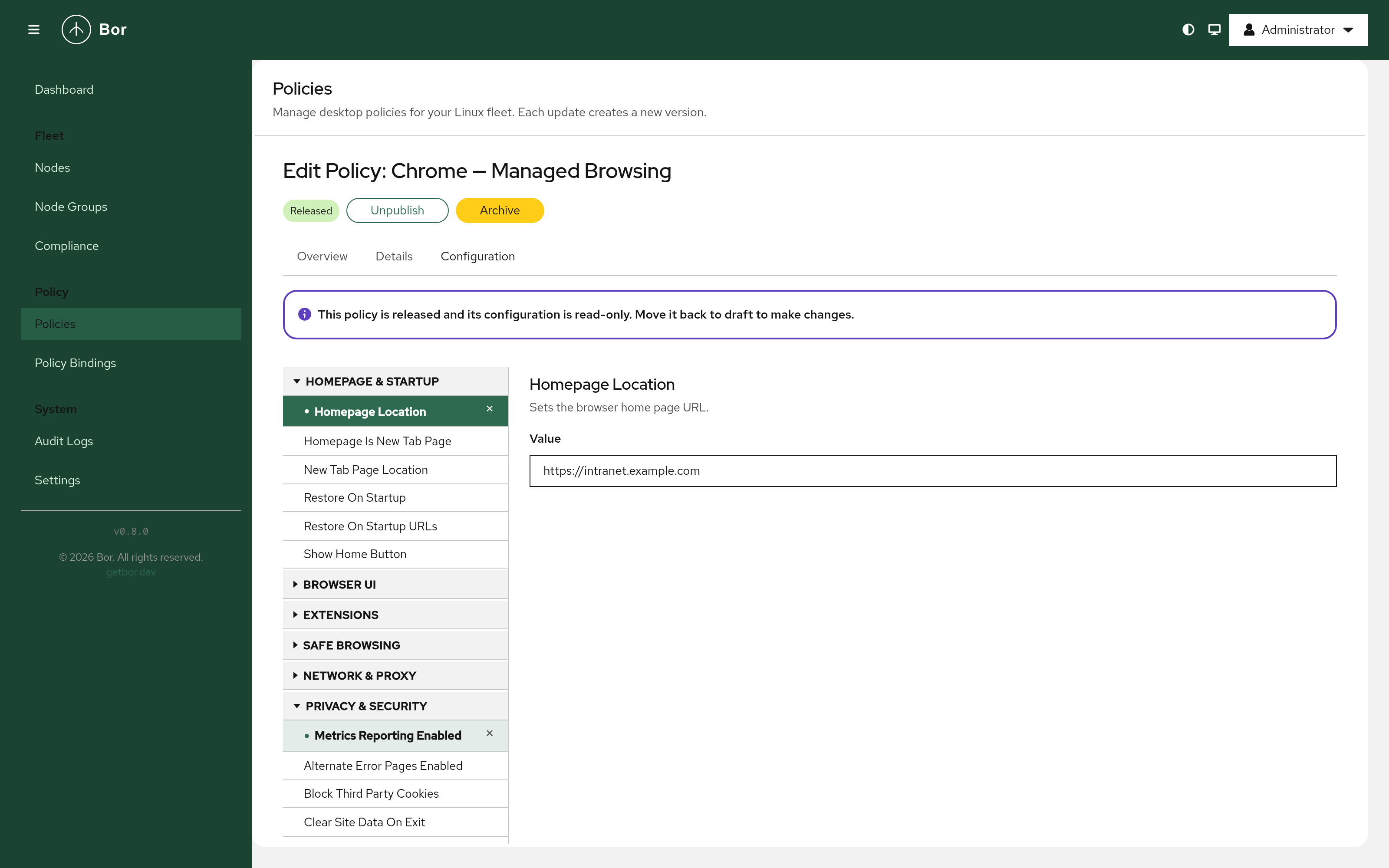 Chrome / Chromium Policy Configuration