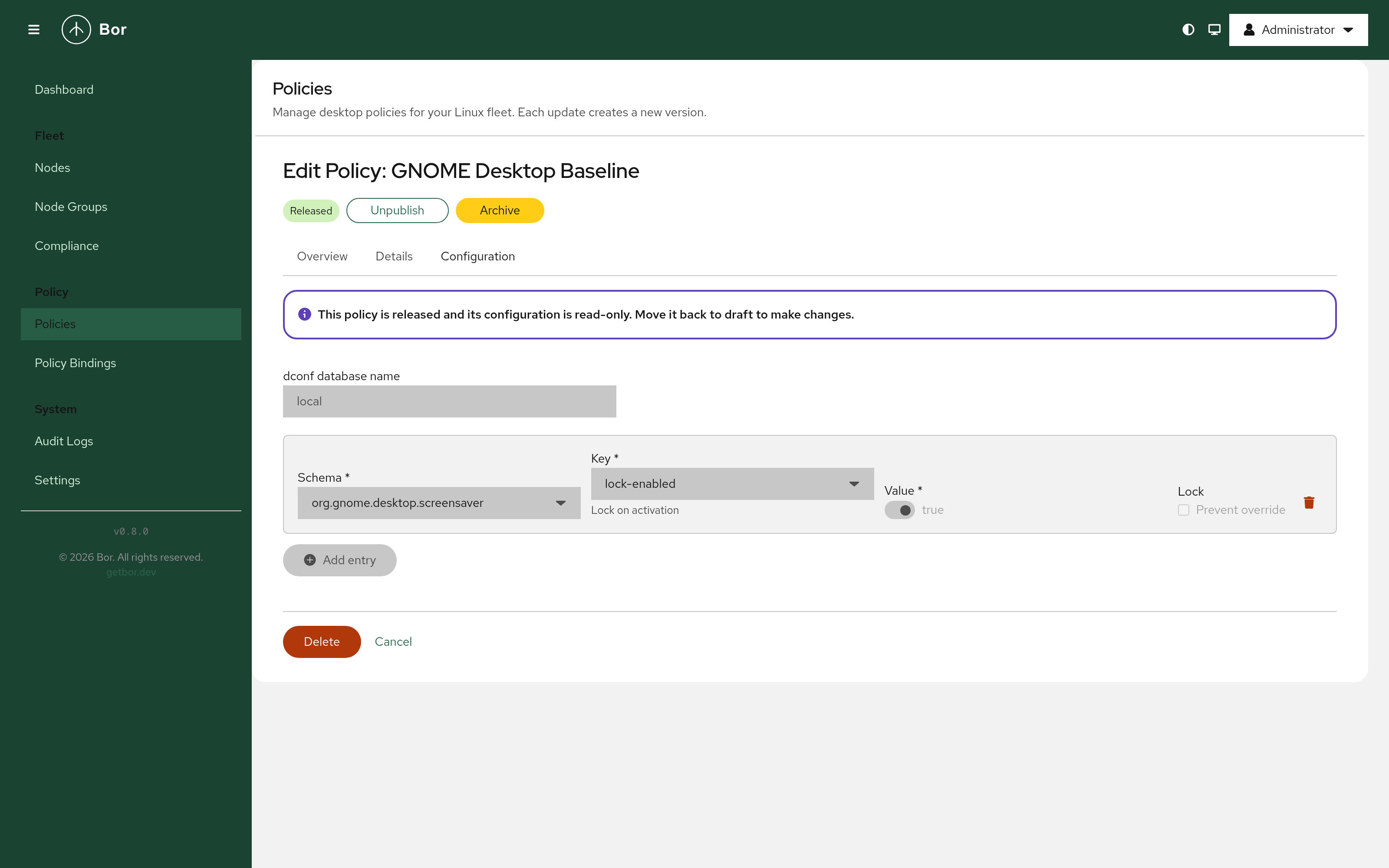dconf GNOME Policy Configuration