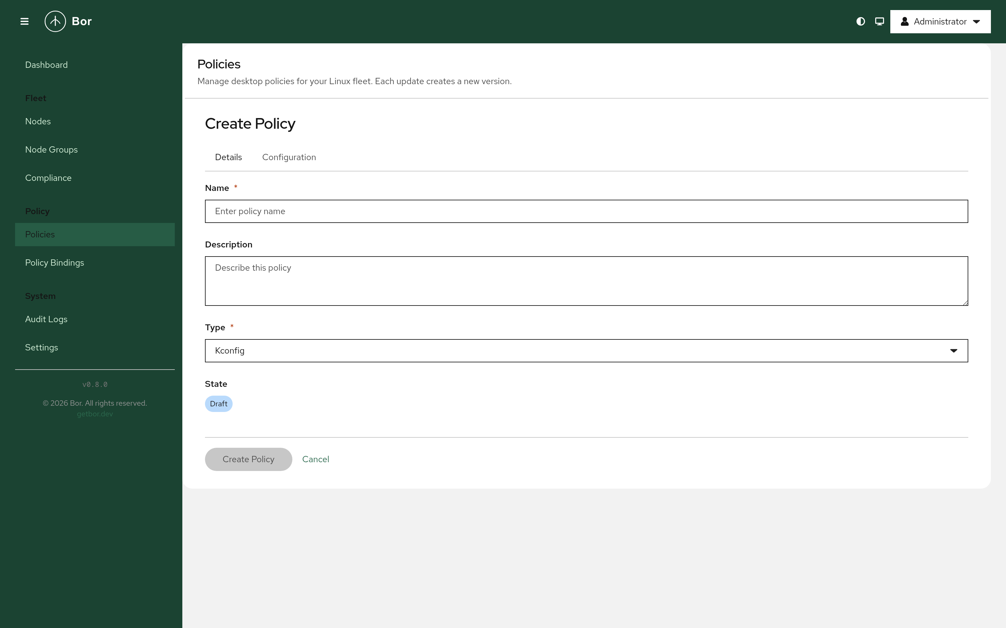 The full-page policy editor