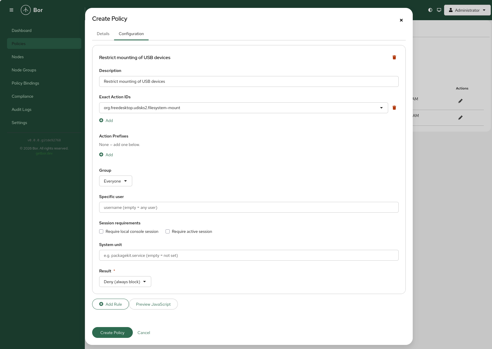 Polkit Policy Configuration