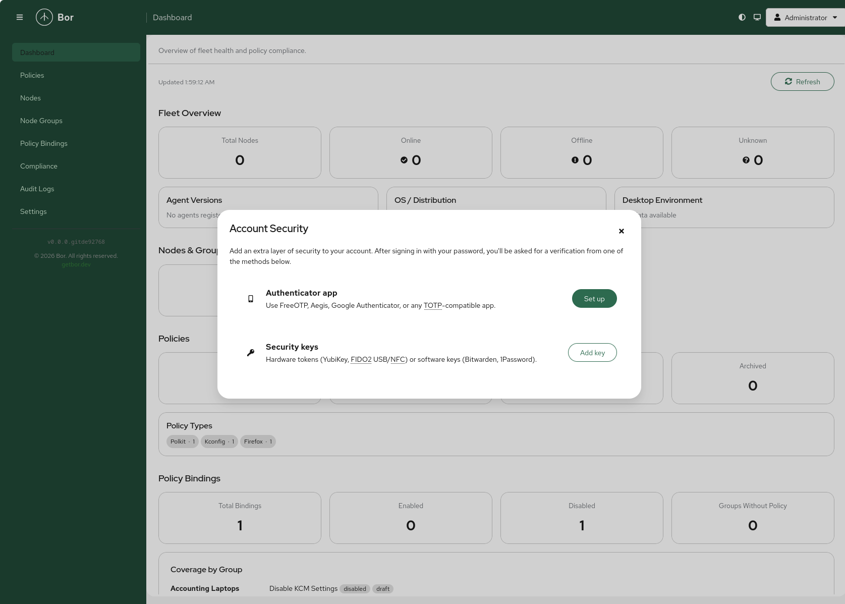 Account Security — TOTP and WebAuthn setup